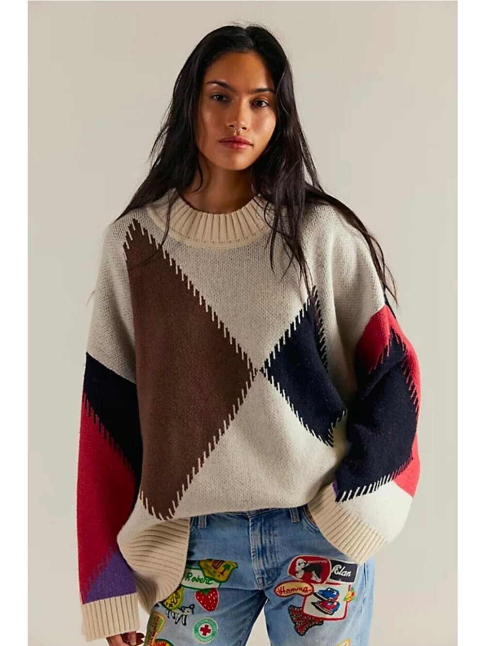 Free People Cozy Geometric Pattern Sweater Size M